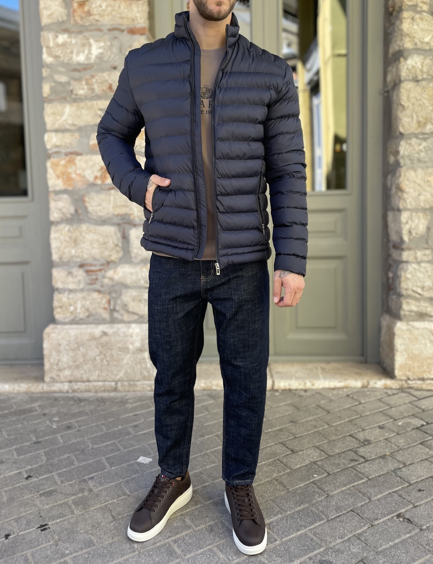 Ανδρικό μπλε καπιτονέ μπουφάν D3078B φωτογραφία